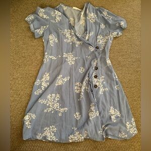 All in Favor Light Blue Floral Wrap Dress